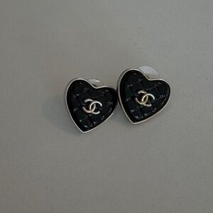 Authentic CHANEL Black Quilted Heart Earrings